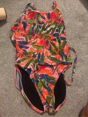Jolyn Clothing Orange Tropical Leaf Girls One-Piece